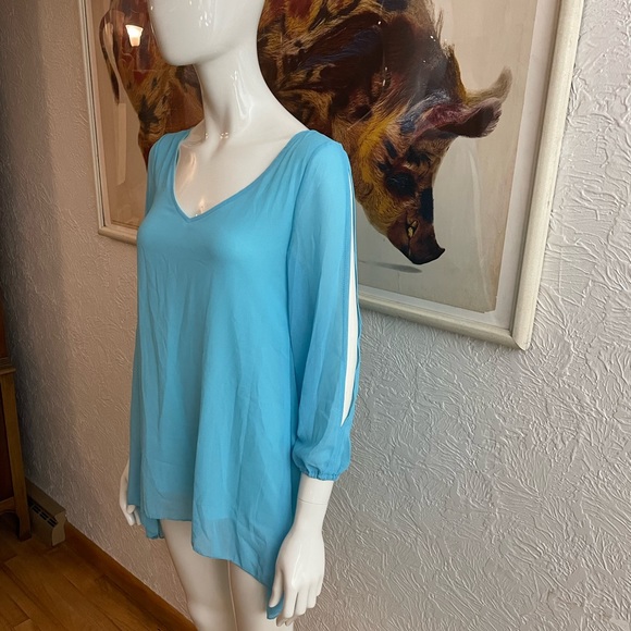 Rare Vogue Fashion Sheer Blue Blouse Shirt Top Size Small - Picture 4 of 6